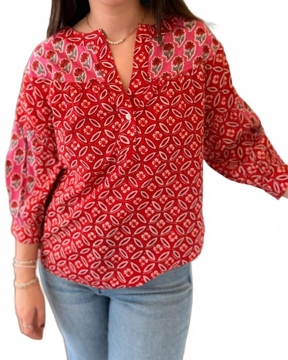 NEW IVY JANE lainey print blouse in red